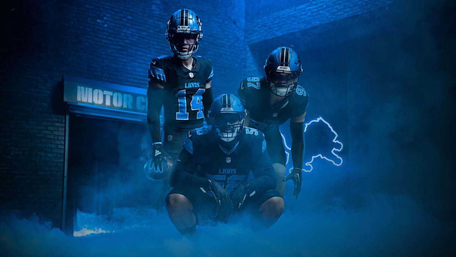 Detroit Lions players in black alternate uniforms