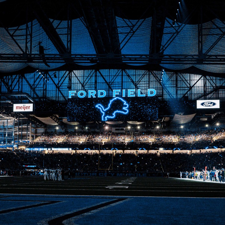 Interior of Ford Field with Lions logo